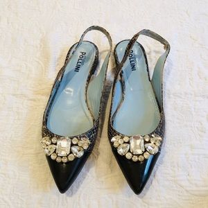 POLLINI*Embellished Python Flat Slingback*EU 37